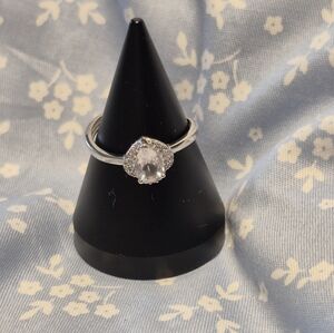 Elegant Sterling Silver Ring with Clear Gemstone & CZ's.  Size Is Adjustable